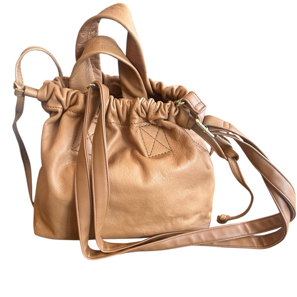 Madewell The Piazza Crossbody Tan Leather Drawstring Shoulder Bag Softness